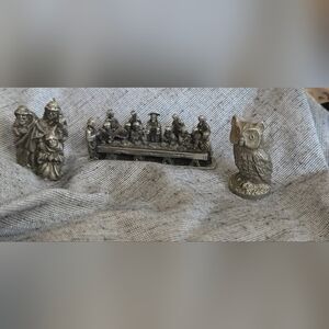 Pewter Miniature Figurine Lot Lords Supper Three Kings Owl